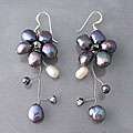   Sterling Silver Dreamy Nature Black Pearl Flower Earrings (Thailand