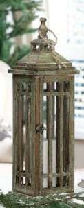 NEW Lg Wooden Candle Lantern 22 tall Green Aged Patina  