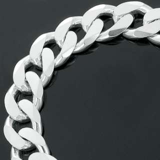 Mens 7 10 Inch 925 Sterling Silver 14 mm Flat Cuban Link Thick Curb 