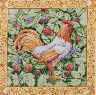 Bucilla Counted Cross Stitch kit 12 x 12 ~ BERRY PATCH ROOSTER Sale 