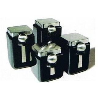 Oggi Ceramic Square Canister Set with Stainless Steel Spoon and Lid 