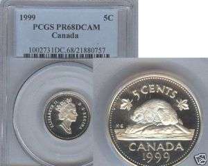 1999 CANADA FIVE CENTS PCGS PR68DCAM BEAUTIFUL COIN  
