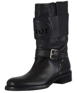Christian Dior Black Leather Star and Logo Biker Boots  Overstock