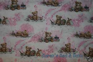 Brown Teddy Bear Pink Toile Nursery Curtain Valance NEW  