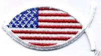 CHRISTIAN FISH ~ AMERICAN FLAG ~ IRON ON PATCH  