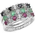 Sterling Silver Emerald, Ruby and Sapphire 3 ring Set