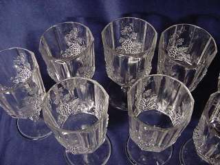 Vintage Set (9) LG Wright Panel Grape Pressed Glass Goblets Beverage 