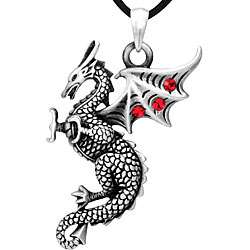 Pewter Red Cubic Zirconia Falkor Dragon Necklace  