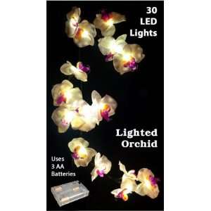  Battery Operated White Orchid Garland 5 Foot   30 LED 