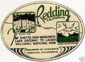REDDING / CALIFORNIA   Old Poster Stamp / Luggage Label  