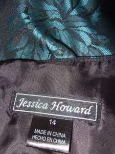 JESSICA HOWARD teal & black brocade beaded PARTY dress $159 nwt 14 