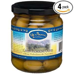 Life In Provence Green Picholine Olives, 4.5 Ounce Glass Jars (Pack of 
