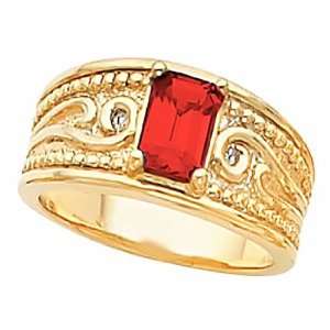  14K Yellow Gold Chatham Created Ruby Etruscan Style Ring Jewelry