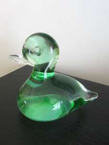 Signed Chalet Art Glass Duck Sculpture Figurine  