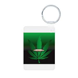  Aluminum Photo Keychain Marijuana Joint and Leaf 