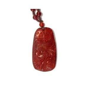 : Asian Chinese Oriental Design Natural Red Agate Dragon and Phoenix 