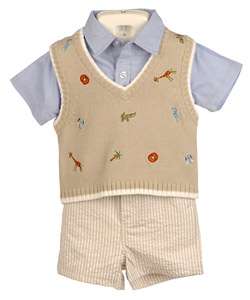 BT Kids Infant Boys Khaki Sweater/ Seersucker Shorts Set  Overstock 