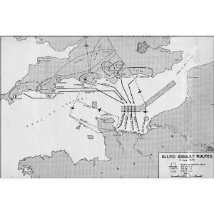 D Day Allied Assault Routes Map   24x36 Poster (p2 