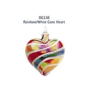  Glass Eye Heart Rainbow Cane Ornament 