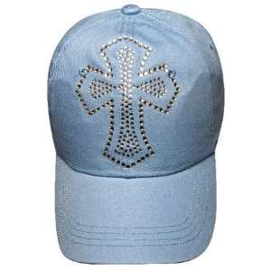  Ladies Blue Crystal Cross Cap 