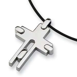  Chisel Polished Stainless Steel Cross Necklace on 18 Inch 
