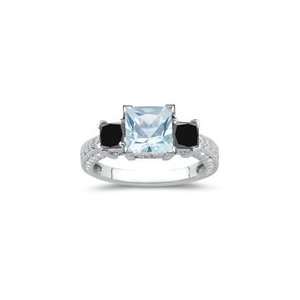  0.64 0.94 Cts Black Diamond & 1.57 Cts Aquamarine Ring in 