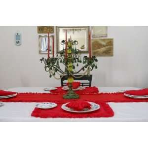    Red Linen Placemats Set of 4 (With Frayed Ruffle) 