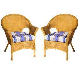Bria Stripe All weather Outdoor Brown Wicker Chair Cushions (Set of 2 