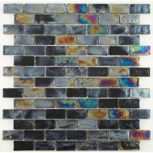  Black Bricks Glossy & Iridescent Glass Tile   13357