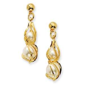  Gold tone Swirled Cultura Glass Pearl Post Earrings/Mixed 