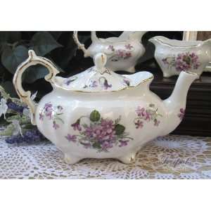    Heirloom Elizabeth Grey Violets Bone China Teapot