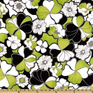  44 Wide Bag It Flower Power Black/Lime Fabric By The 