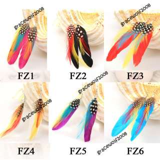 Pairs Mix Color Goose Feather Dangle Earrings White Spots 3 4 inch 