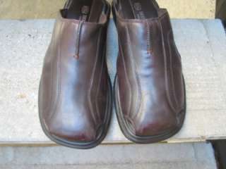gently worn brown leather Skechers clogs mules. Size 12 M. Rubber 