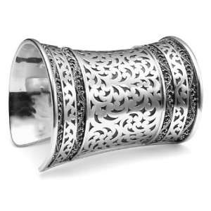 Sterling Silver Cutout w/ Double Granulated Rim Cuff Bracelet by Lois 