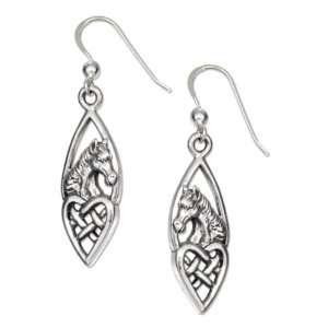   Silver Antiqued Horse Earrings with Celtic Heart Design.: Jewelry