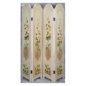  Four Panel Floral Painted Wood Screen: Home & Kitchen