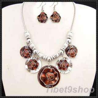 Sets Wholesale Silver Plated Flower Tibetan Fashional Necklace 