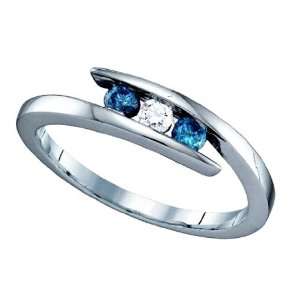   10k. White Gold Blue and White Diamond 3 Stone Promise Ring: Jewelry