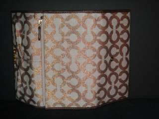 Rare COACH Rosegold/Bronze Parker Op Art Checkbook Wallet Leather 