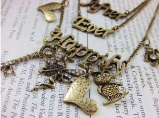 Retro Mixed Charms 3 layers Letters Necklace Bronze  