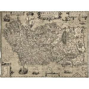 com Antique Map of Ireland (1606) by Baptista Boazio (Archival Print 