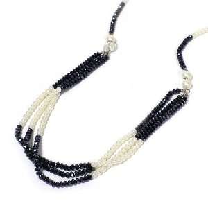 Long Fashion Necklace Set ; 36L; Cream Pearls with Navy Blue Faceted 
