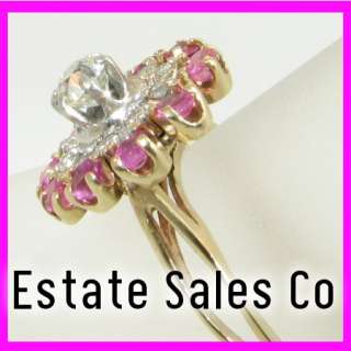 Ladies 14k Yellow Gold Antique Diamond & Pink Sapphire Gemstone Ring 1 