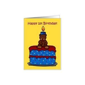  1st birthday boy bear on cake Card Toys & Games