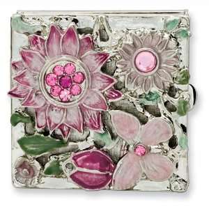    tone Textured Pink Enameled Floral Square Brass Pillbox Jewelry
