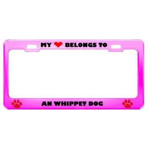   Whippet Dog Pet Pink Metal License Plate Frame Tag Holder: Automotive