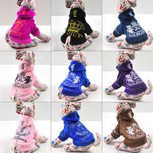 Various Dog Hoodie Hooded Velour Jacket Coat Clothes Apparel XS S M L 