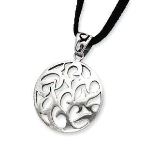  Sterling Silver Swirl Pendant w/ 16 Suede Cord Necklace 