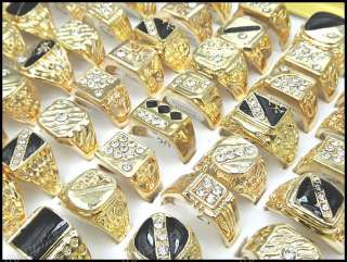 Wholesale jewelry lot 15pcs Mens gold P Fashion Rhinestones rings 